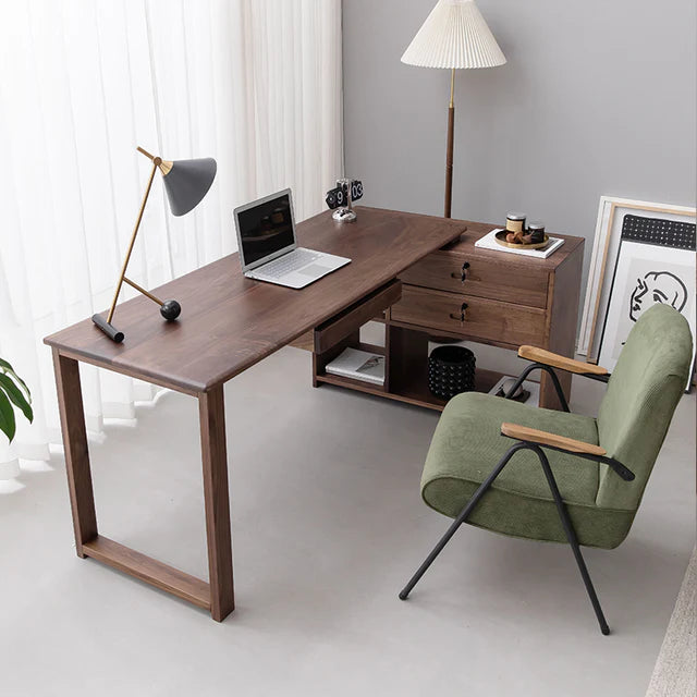 Adouer Wood Solid Sheesham Wood L Shape Writing Desk For Home & Office, Walnut