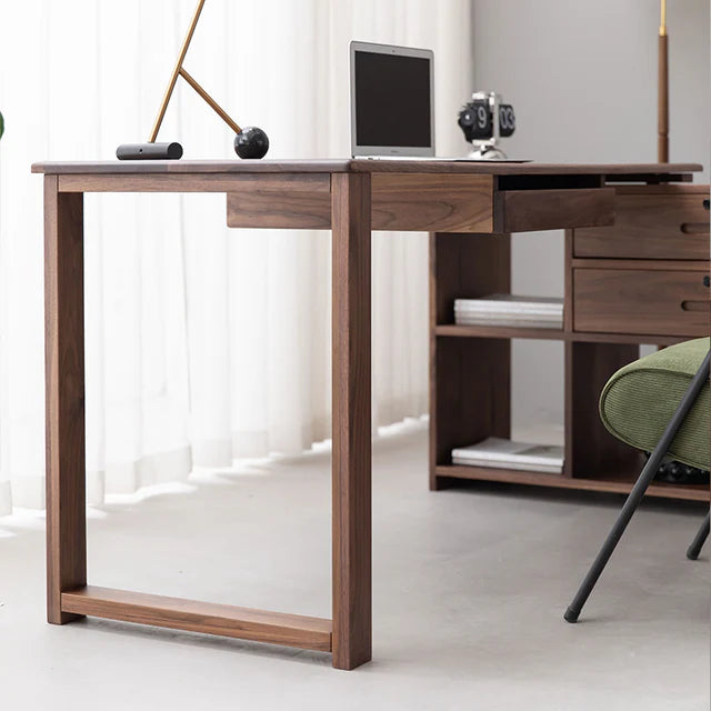 Adouer Wood Solid Sheesham Wood L Shape Writing Desk For Home & Office, Walnut