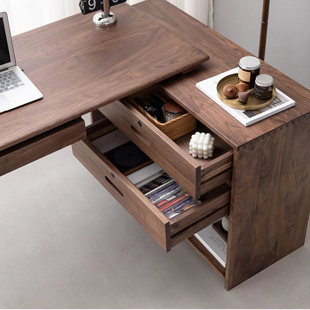 Adouer Wood Solid Sheesham Wood L Shape Writing Desk For Home & Office, Walnut