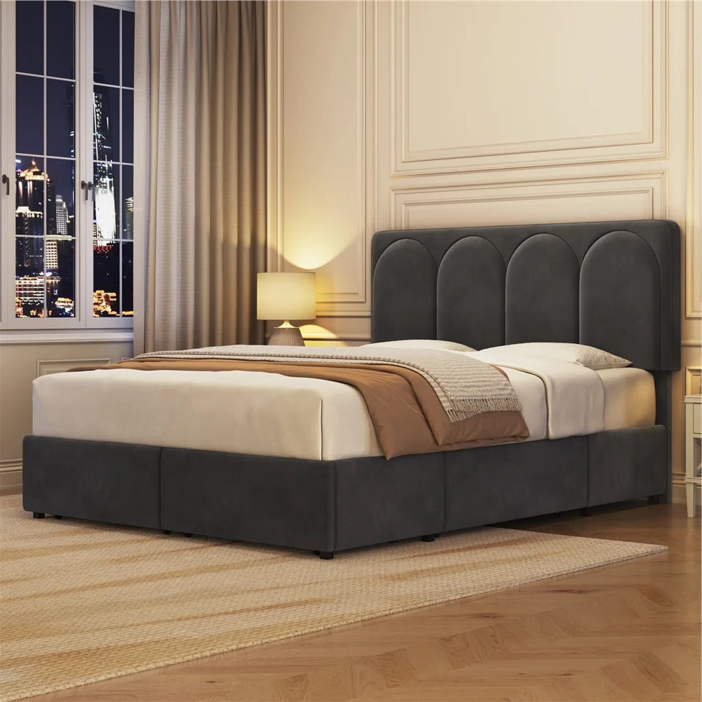 ADOUER WOOD Nice Design Solid Frame Upholstered Box Storage Bed For Bedroom