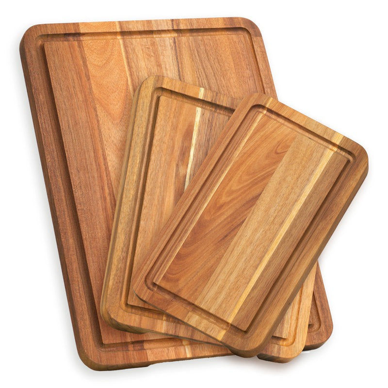 Acacia Solid Wood Cutting Board Set, Reversible Wooden Kitchen Block, Extra Large Cutting Board For Kitchen, Serving Board, Chopping Board With Juice Groove and Easy Grip Handle (Set of 3)