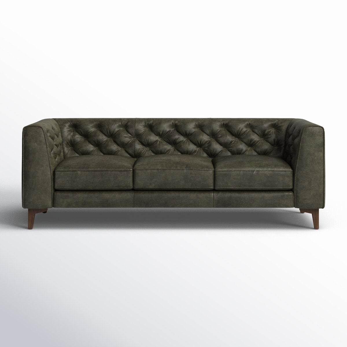 Classic Tufted Leather 3-Seater Sofa with Sheesham Wood Frame
