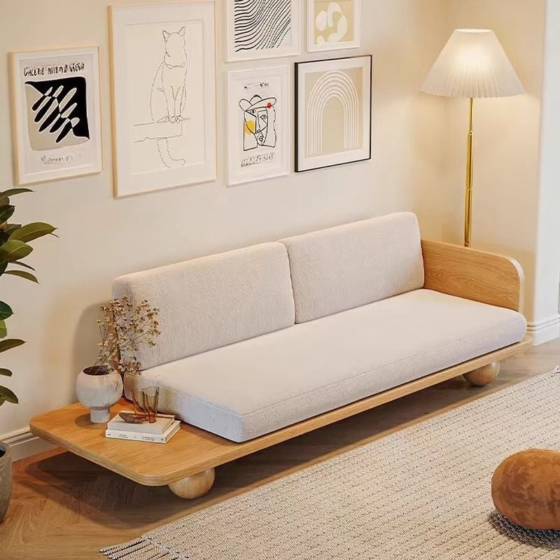 Adouer Wood Handcrafted Acacia Wood 3 Seater Cotton Fabric Sofa in Natural Shade