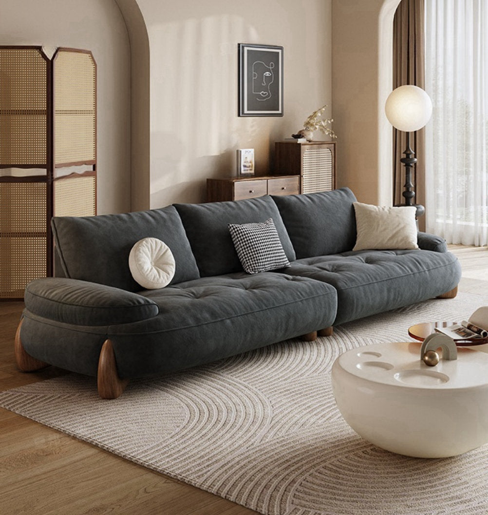 Luxurious Low-Profile Modular Sofa - Tufted Velvet Fabric & Solid Wood Base