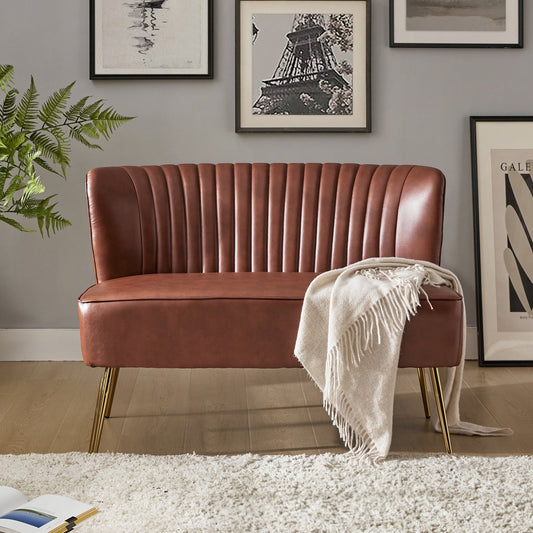 Vintage Style Faux Leather Two-Seater Sofa with Metal Legs