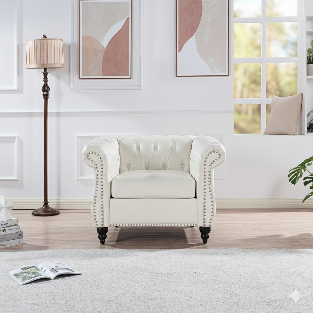 Classic Brown Leather Chesterfield Sofa with Sheesham Wood Frame