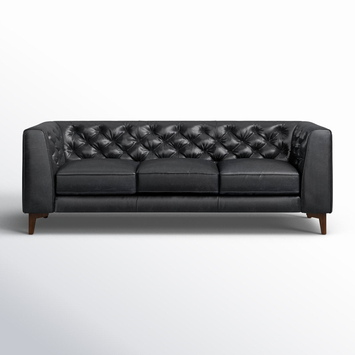 Classic Tufted Leather 3-Seater Sofa with Sheesham Wood Frame