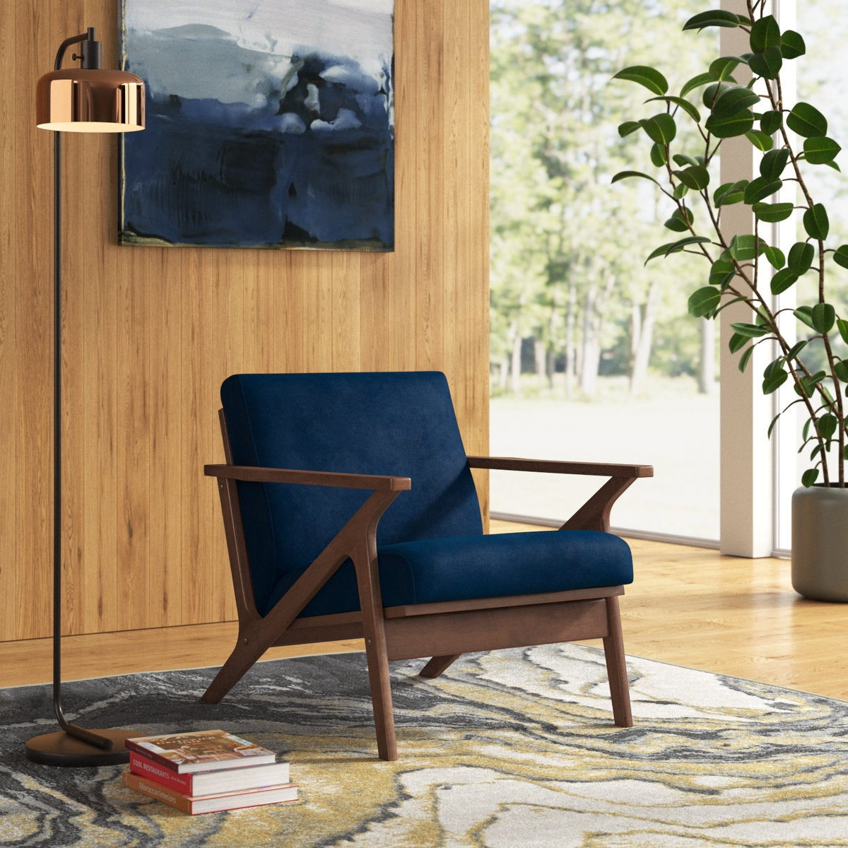 Mid-Century Modern Sheesham & Cotton Lounge Arm Chair