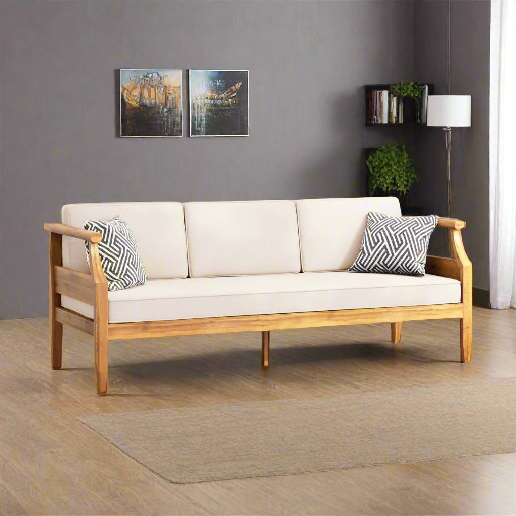 living room three seater wooden sofa designs