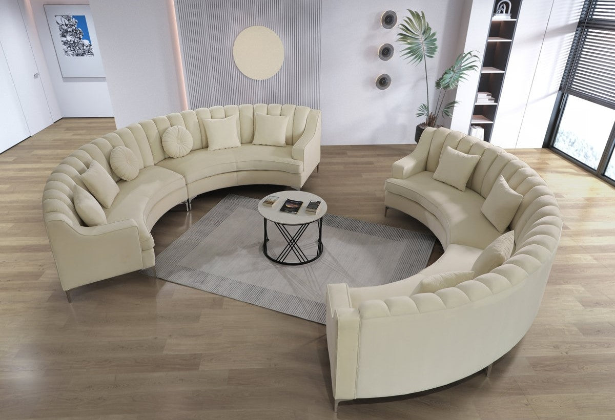 Luxurious Velvet Curved 6 Seater Sofa stainless steel Leg