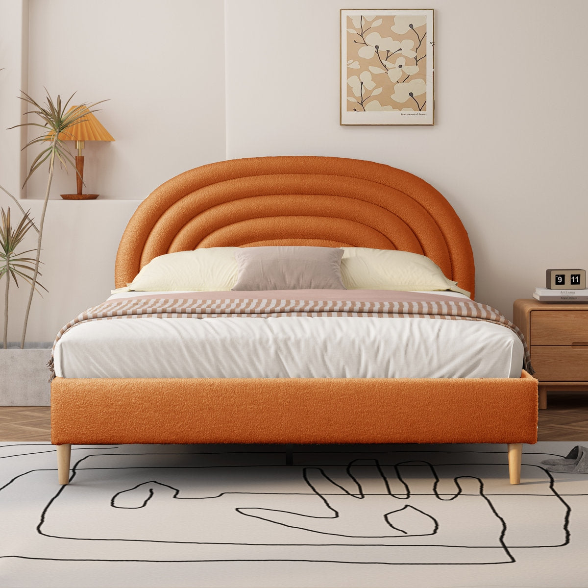 The Luna Rainbow Channel-Tufted Velvet Bed – Solid Wood Frame