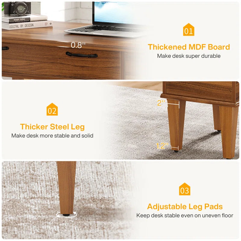 Adouer Wood Solid Acacia Wood Study Table For Home & Office