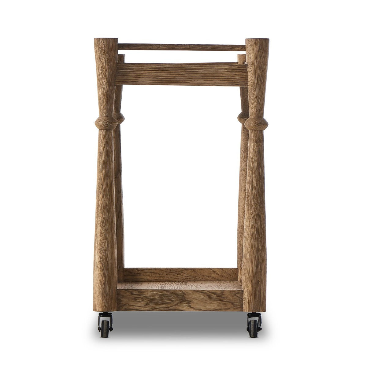ADOUER WOOD Solid Wood 2-Tier Rolling Bar Cart with Spindle Legs and Locking Casters
