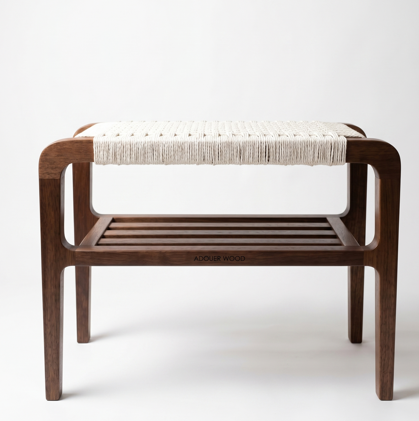 ADOUER WOOD Handcrafted Solid Wood Entryway Bench/Stool with Woven Cotton Rope Seat