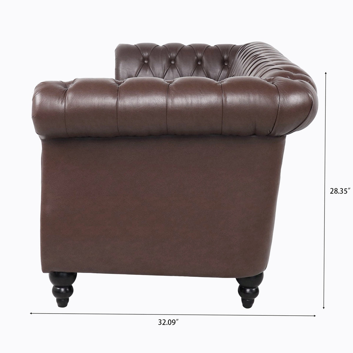 Classic Brown Leather Chesterfield Sofa with Sheesham Wood Frame