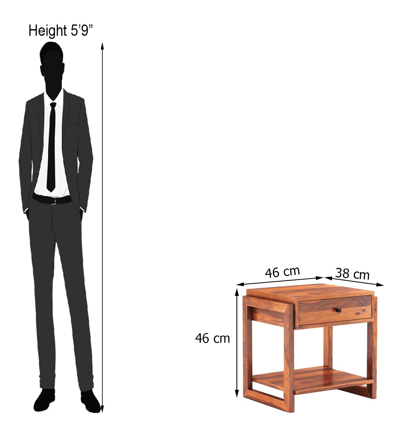 ADOUER WOOD Sheesham Wood Bedside Table with Drawer and Open Shelf