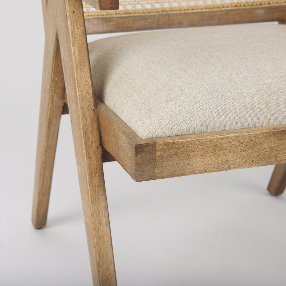 Acacia Wood Cane Back Arm Chair with Cotton Seat