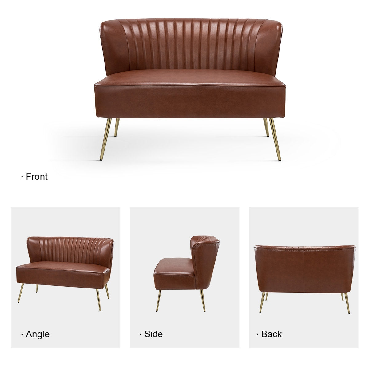 Vintage Style Faux Leather Two-Seater Sofa with Metal Legs