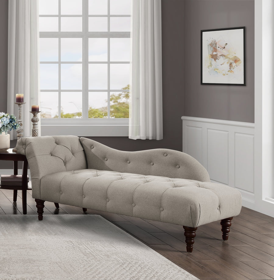 The Heritage Sheesham wood Chaise Lounge Sofa in Linen-Look Cotton