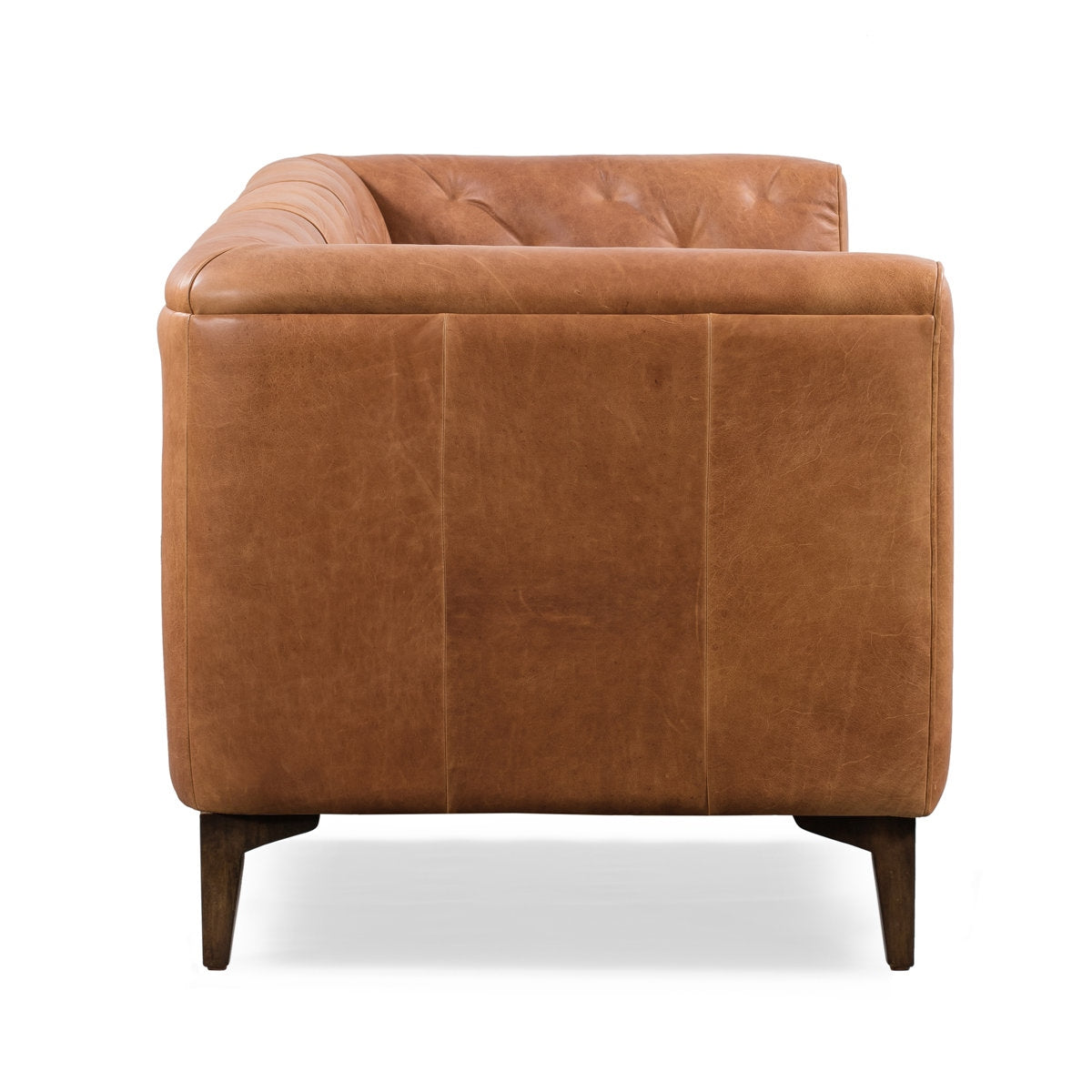 Classic Tufted Leather 3-Seater Sofa with Sheesham Wood Frame