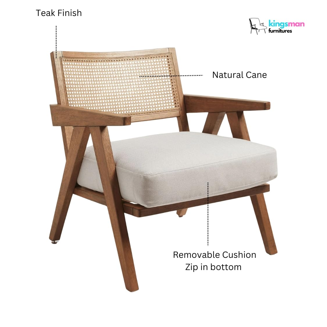 ADOUER WOOD Acacia Wood Rattan Handle Luxury Arm Chair - Natural