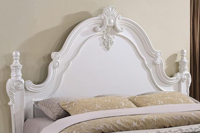ADOUER WOOD Luxurious Maharaja Hand Carved Sheesham Wood White Designer Bed (Without Storage)