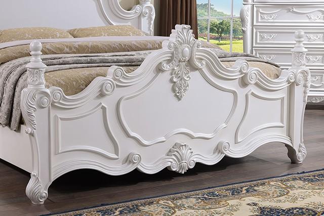 ADOUER WOOD Luxurious Maharaja Hand Carved Sheesham Wood White Designer Bed (Without Storage)