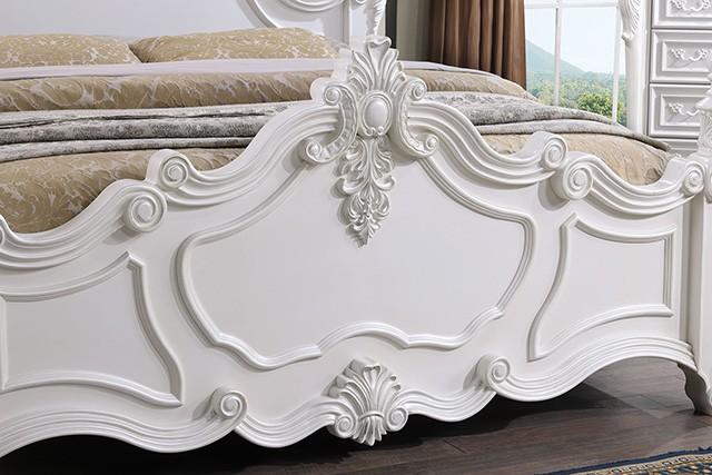 ADOUER WOOD Luxurious Maharaja Hand Carved Sheesham Wood White Designer Bed (Without Storage)