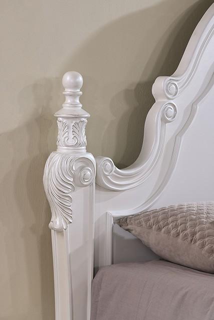 ADOUER WOOD Luxurious Maharaja Hand Carved Sheesham Wood White Designer Bed (Without Storage)