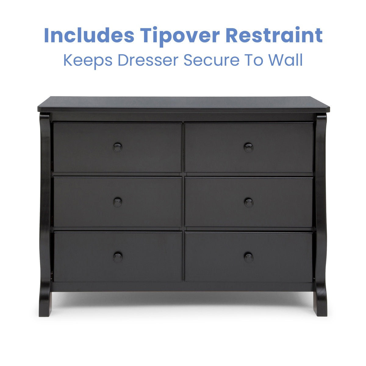 Adouer Wood Classic 6-Drawer Sleigh Kids' Chest Of Drawers – Matte Black Finish