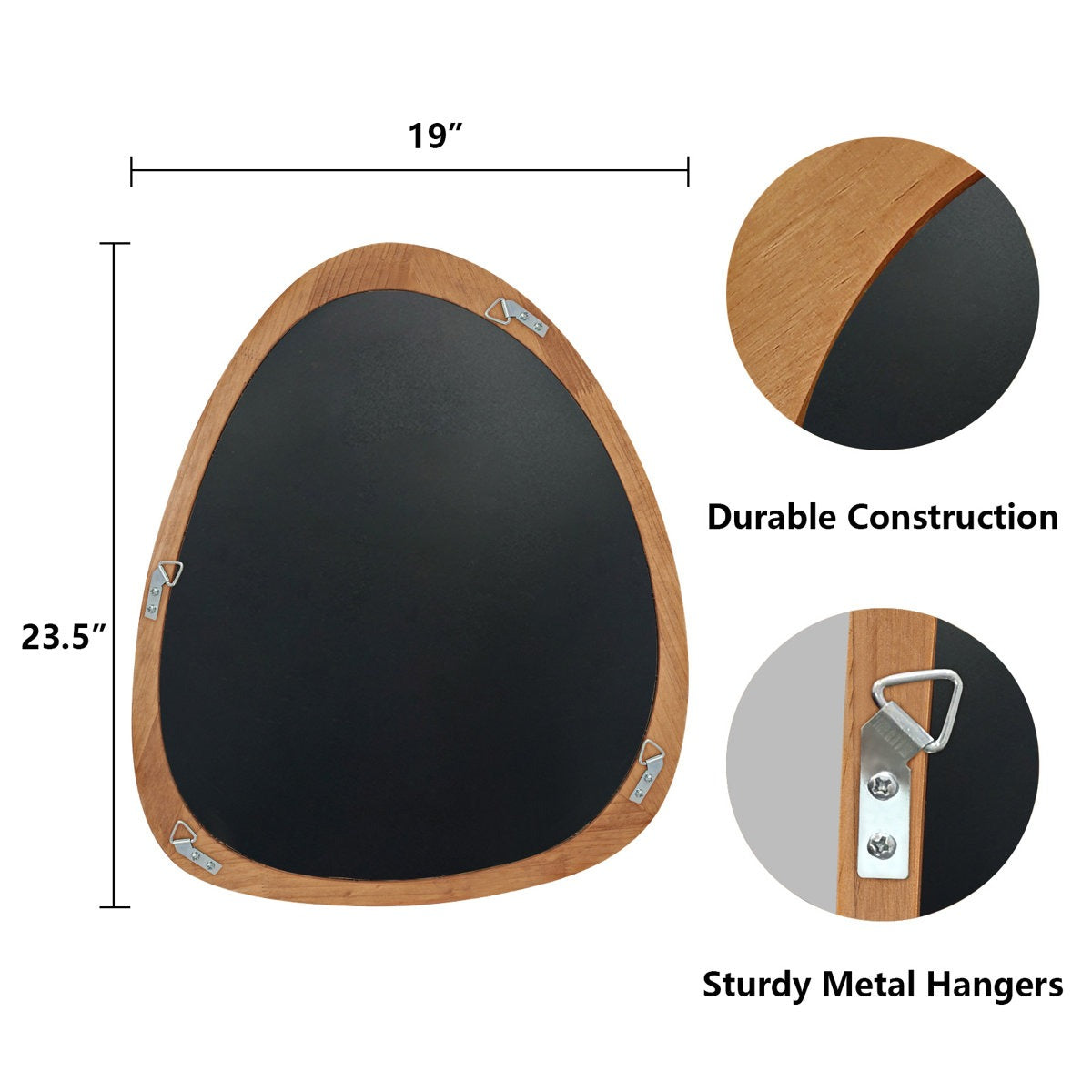 Asymmetrical Wood Wall Mirror - Organic Pebble Shape Mirror for Bathroom, Entryway & Living Room - Mid-Century Modern Decorative Mirror
