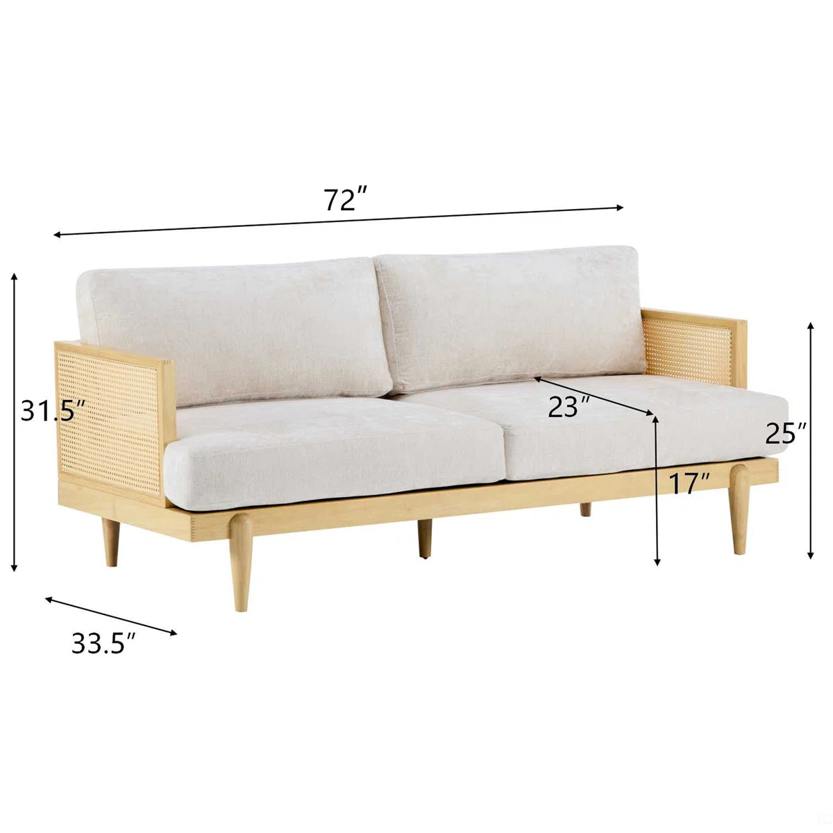 ADOUER WOOD Vintage Charm Wooden 3 Seater Sofa with Cane Sides