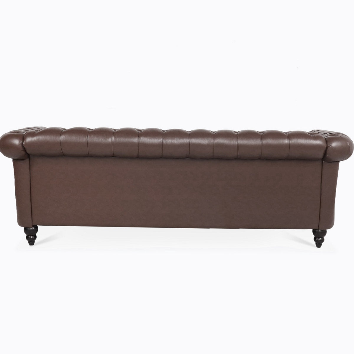 Classic Brown Leather Chesterfield Sofa with Sheesham Wood Frame