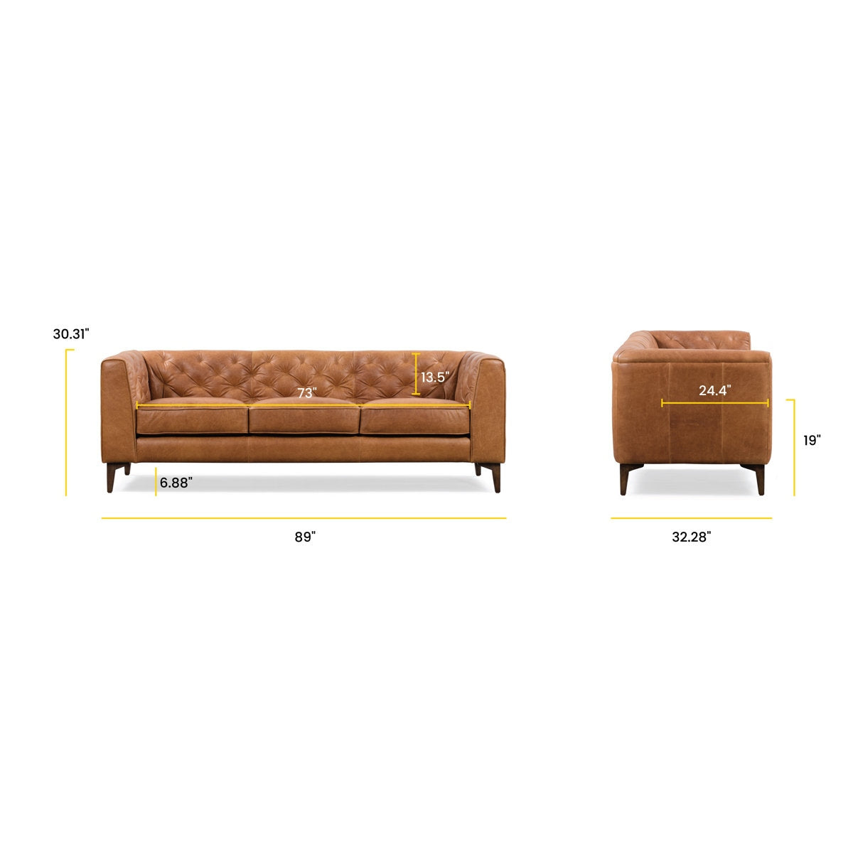 Classic Tufted Leather 3-Seater Sofa with Sheesham Wood Frame