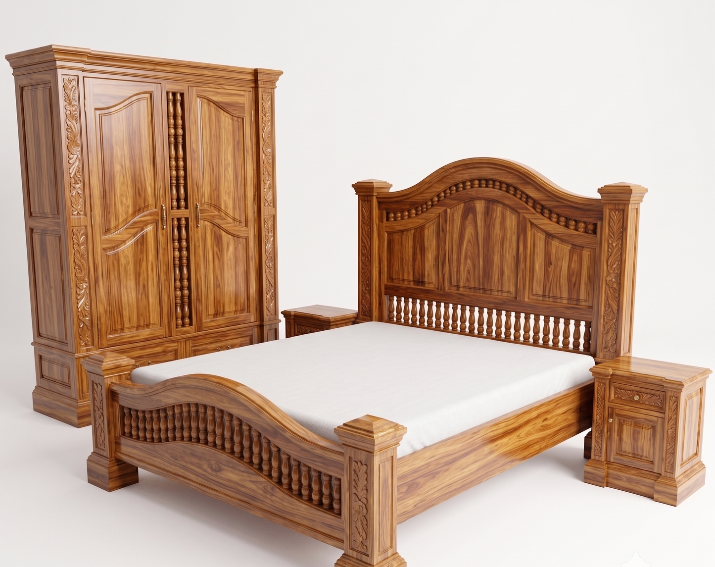 ADOUER WOOD Solid Sheesham Wood King Size Bed with Carved Headboard