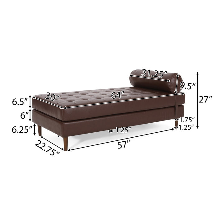 Brown bench with dimensions labeled on a white background