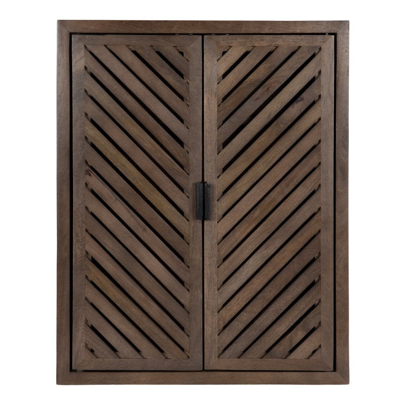 Wooden cabinet with slatted doors on a white background
