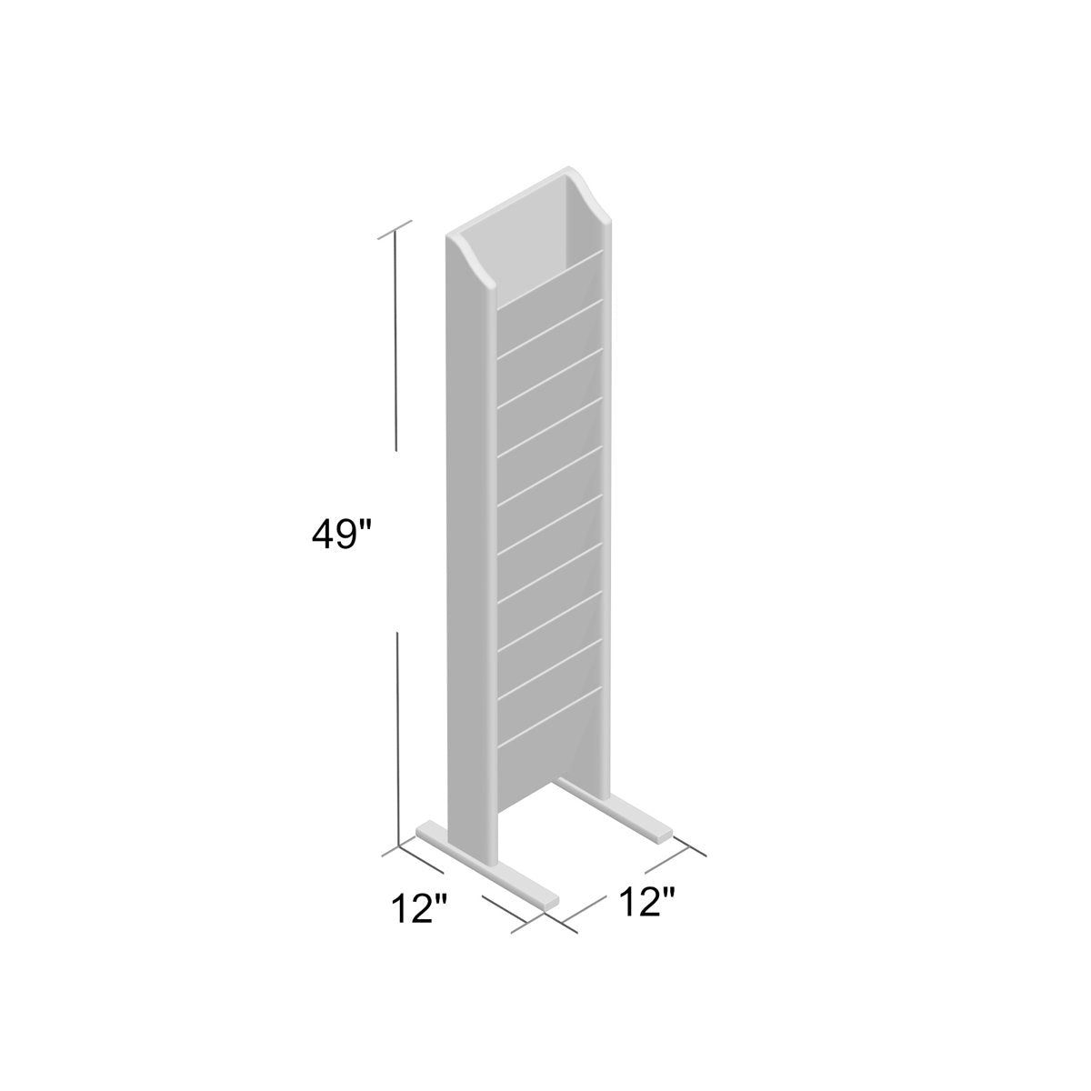 White display stand with dimensions on a white background