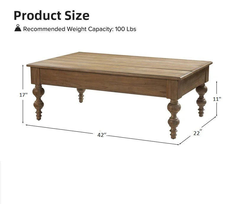 Wooden table with dimensions and weight capacity on a white background