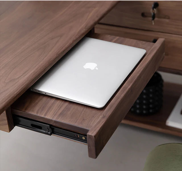wooden desk with open shelf