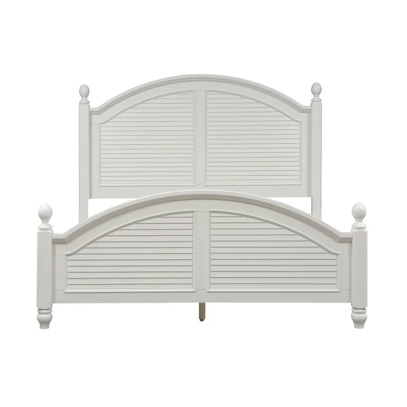 Adouer Wood "Coastal White Solid Sheesham Wood Premium Bed with Arched Headboard and Shutter Detailing"