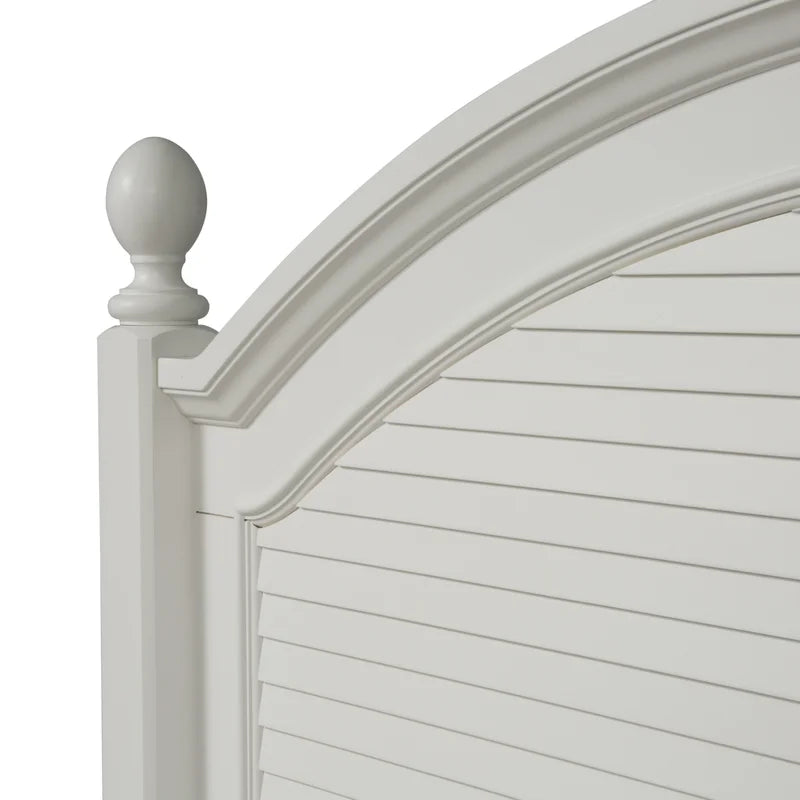 Adouer Wood "Coastal White Solid Sheesham Wood Premium Bed with Arched Headboard and Shutter Detailing"