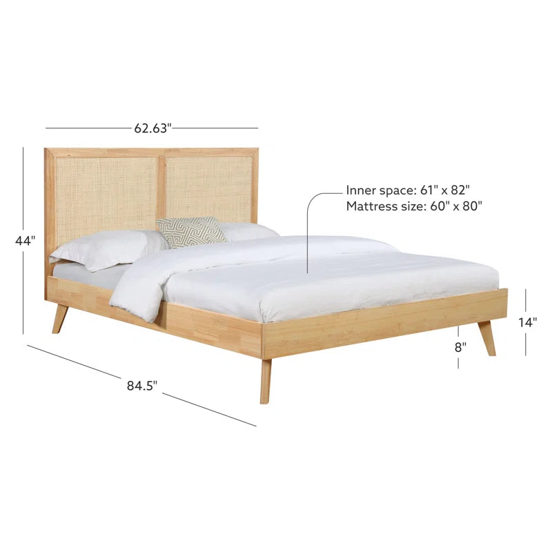 ADOUER WOOD Acacia Wood Standard Vintage Rattan Cane Bed Natural Finish