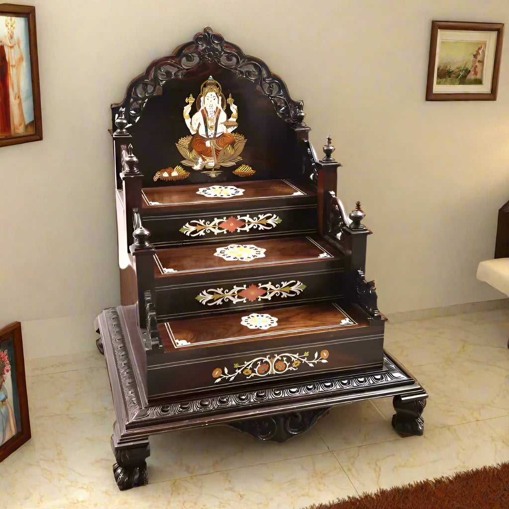 ADOUER WOOD 36" Solid Sheesham Wood Hand Carved Designer Pooja Mandir For Home (Walnut)