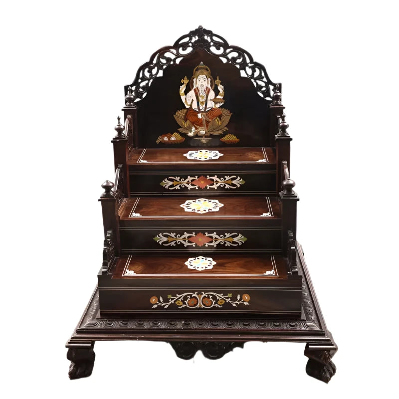 ADOUER WOOD 36" Solid Sheesham Wood Hand Carved Designer Pooja Mandir For Home (Walnut)