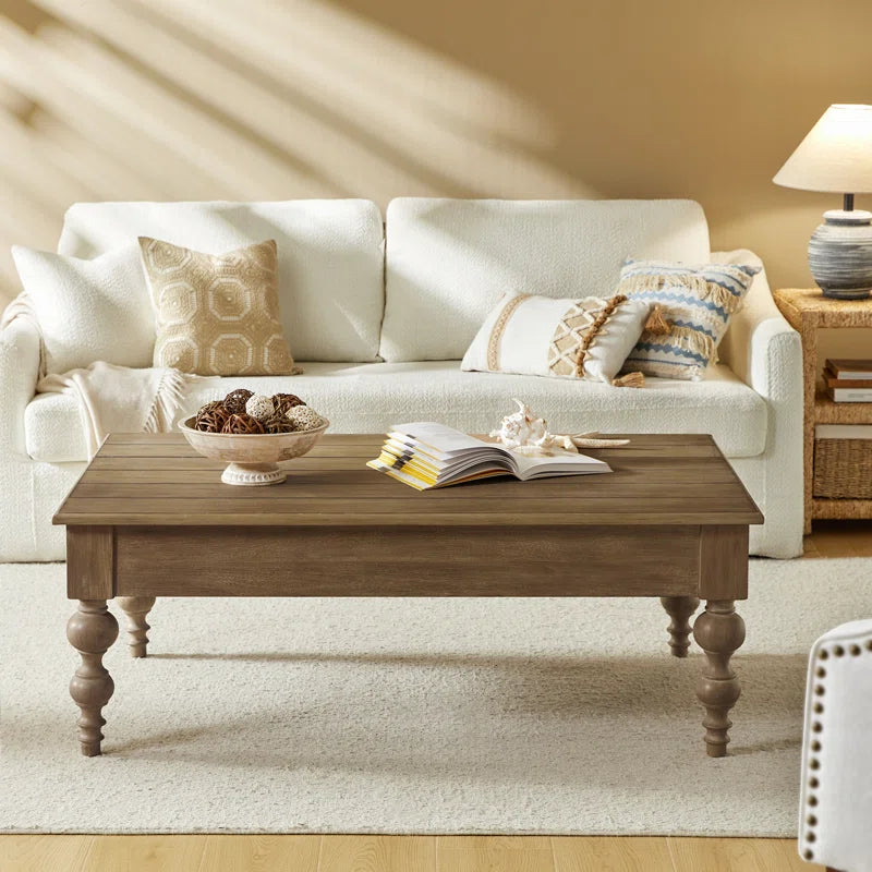 ADOUER WOOD Solid Acacia Wood Designer Leg Coffee Table For Living, Natural