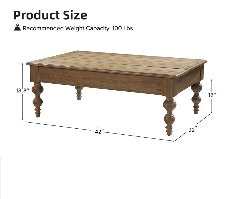 ADOUER WOOD Solid Acacia Wood Designer Leg Coffee Table For Living, Natural