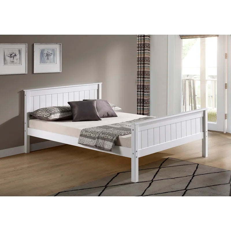 Adouer Wood "White Solid Sheesham Wooden Bed Frame with Modern Decor"