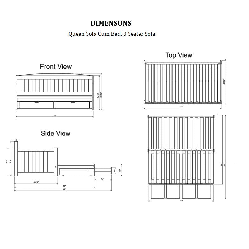 ADOUER WOOD Luxuries Solid Sheesham Wood Modern PU White Sofa Cum Bed With Storage