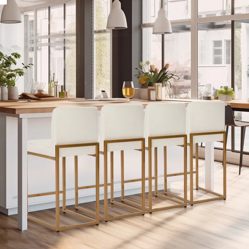 Adouer Wood "Modern White Upholstered Bar Stools with Gold Metal Frame - Set of 2"